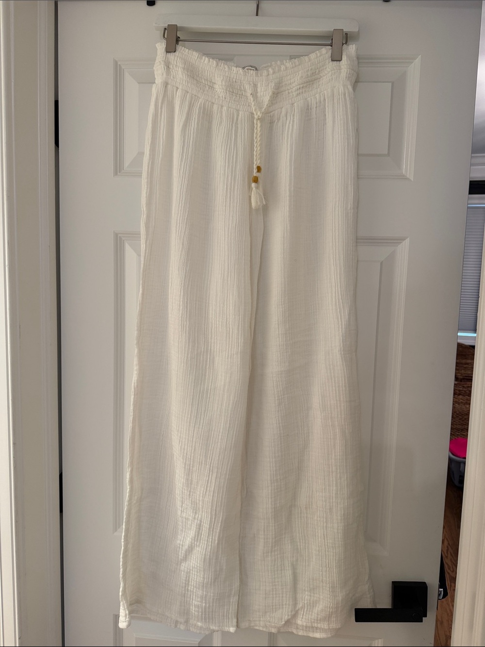 Abercrombie & Fitch White Linen Wide-Leg Drawstring Pants